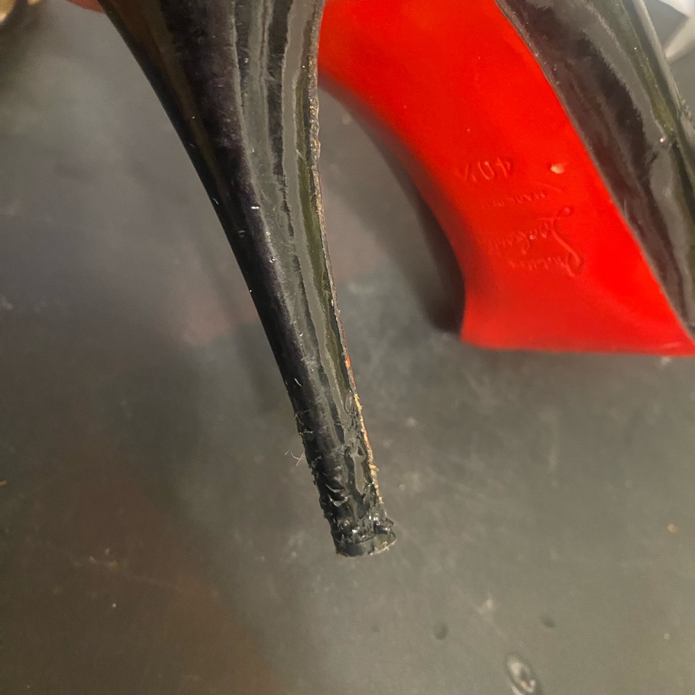 Christian Louboutin Black Patent Leather and Mesh Pumps - Picture 9 of 10